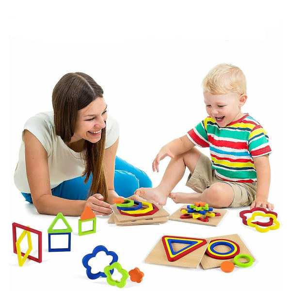 3-pack Kid träpussel byggstenar Leksaker Shape Baby Tidig inlärning Pedagogisk