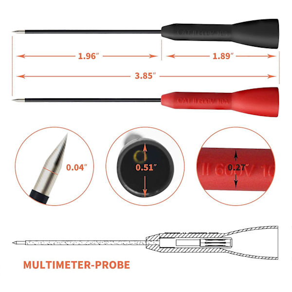 2-pack 2 mm förlängda nåltestprober, 600 V/10 A icke-destruktiv multimetertest Kompatibel med Fluke-kablar 2 pack