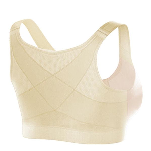 Trådlös Hållnings-BH Andningsbar Framknäppning Underkläder För Kvinnor Yoga Sport Beige M