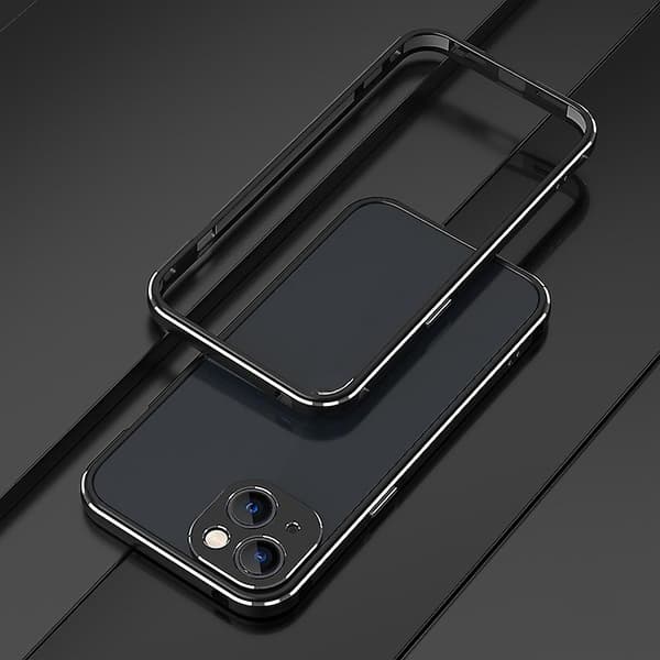 Linsebeskytter + metalramme-etui til iPhone 13 Black Silver