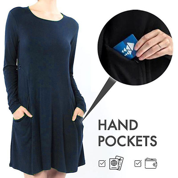 Langærmet Sweatshirt Rejsekjole Til Forår Løs Natkjole Med Lomme Flæsekant Forneden Blue XL