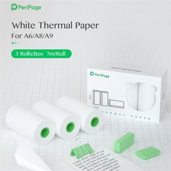 Termisk papir til PeriPage mini printer 56 mm 3 ruller Hvid