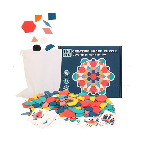 Trämönster Pusselblock Tangrams Geometrisk Jigsaw Brain Teaser Toy