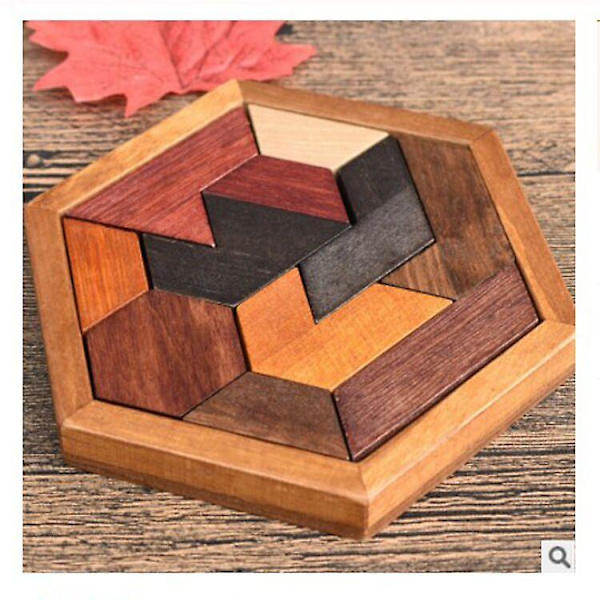 Trä Hexagon Pussel Form Block Tangram Hjärngympa Leksak Geometri Logik IQ Spel Classical beech
