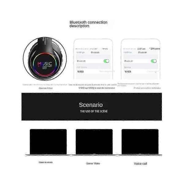 Trådløse hovedtelefoner Bluetooth 5.3 Hovedtelefoner Kraftig bas Lysende Sp...