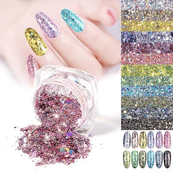 1 Ask Naglar Sjöjungfru Glitter Flakes 3d Färgglada Paljetter Polish Manikyr Naglar Konst Dekor 4