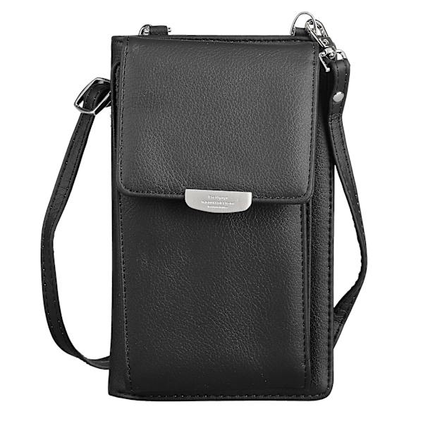 Dame Lær Mobiltelefonveske Lomme Crossbody Veske Kortlommebok Skulderveske Black
