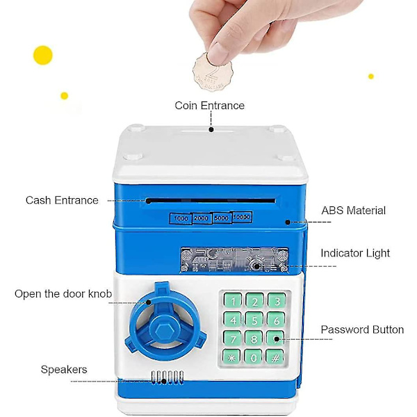 Spargris Automatisk Mynt Sedel Sparbössa Barn Present Elektronisk Lösenords Sparbössa Kod Nyckel Lås Blue