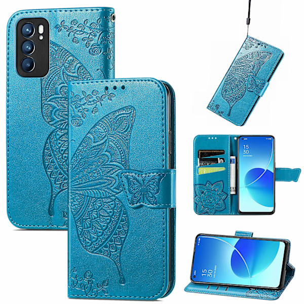 Oppo Reno 6 5g Fodral Flip Skydd Präglad Fjäril Mjuk Tpu Stötsäker