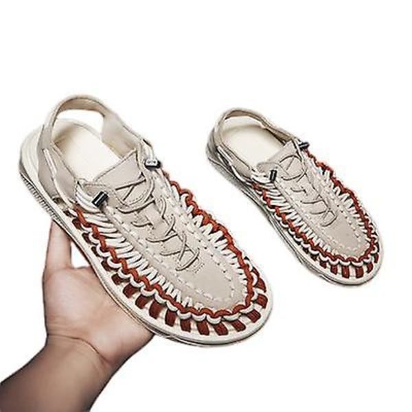 Andningsbara sandaler herr vävda fritidsskor strandskor sport Beige 41