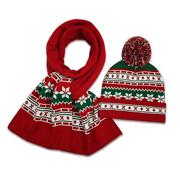 Högkvalitativ Unisex Julhalsduk Varm Vinterstickad Mössa Hårbollsmössa Lång Julhalsduk Julklapp För Kvinnor Män Barn