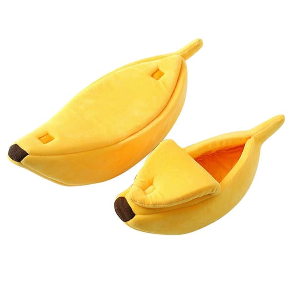 [LCS] Bananskal Kattehus Sød Sengemåtte Blød Plys Polstring Pude Kompatibel med Katte Killinger M