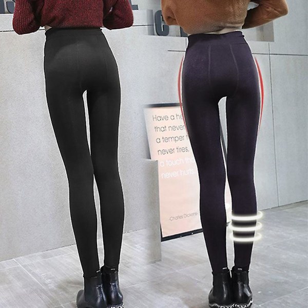 Fleecefodrade Leggings för Kvinnor, Hel Längd, Hög Midja, Tummy Control, Solid Färg Black