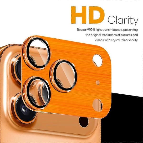 Härdat glas-linsskydd för 17 Pro Max, borstad metallfinish Orange