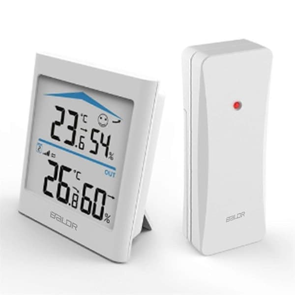 Baldr Digital LCD Værstasjon Innendørs Utendørs Trend Hygrometer Termometer Trådløs Fjernsensor White