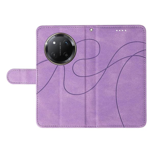 Plånboksfodral i läder med stativ och böjd linjedesign för Honor Magic7 Lite 5G Light Purple
