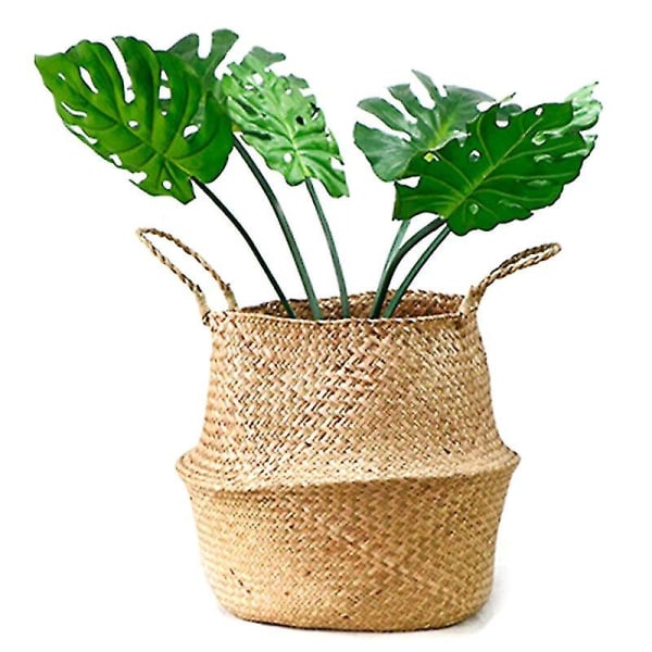 Vikbar naturlig sjögräskorg Blomplanta förvaringskruka Vävd korg 32*28CM