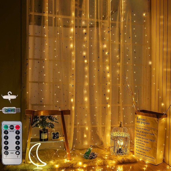 Gardinljus 300 Led Christmas Fairy String Lights med 8 lägen fjärrkontroll