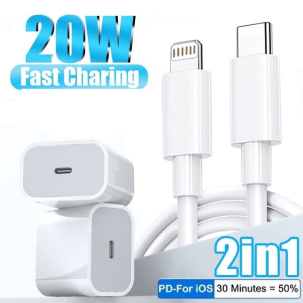 [LCS] 2 st 20W snabba iPhone-laddare med 2 st 2m USB-kablar 1