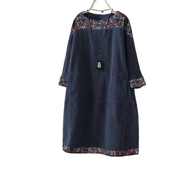 [LCS] Dame Oversize Tunika Kjole Fløjls Langærmede Toppe navy L