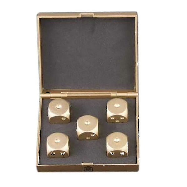 5 kpl Noppaa 15mm Metallinopat Kotelolla 6-sivuinen Kultainen Mahjong-noppasarja