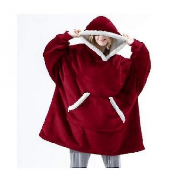 Tjock pyjamas för kvinnor kan bäras kashmir lata filt, hem casual plysch tröja med huva Red