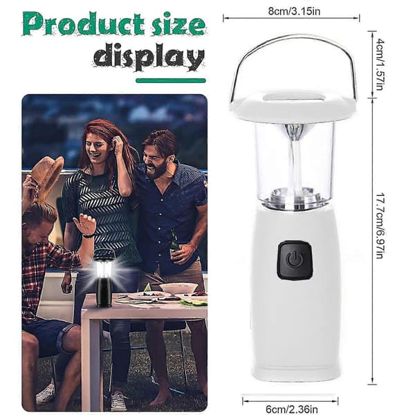[LCS] Solar håndsving Dynam Camping Lanterne - Bærbar 6 LED optrækkelig lampe Dynamo Lommelygte med foldbar krog Camping Lanterne Lys 4PCS White
