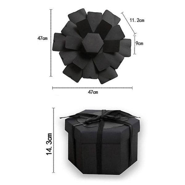 Alla hjärtans dag Presentask Överraskning Explosion Par Ask Gör-det-själv Fotoalbum Kärleksminne Jubileum Scrapbook Födelsedag Julklapp Black