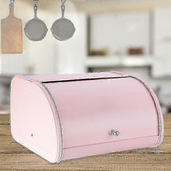 [LCS]Metal Bread Box, Kitchen Storage Container with Roll Top, Kitchen Utensil Storage Pink