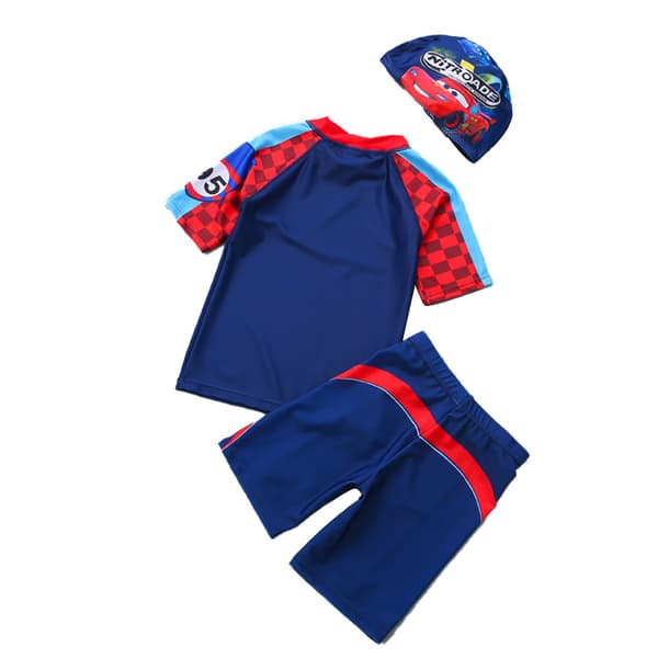 [LCS] Guttebadeklær med badehette - Trykte sommerstrandshorts for barn - 3-delt badeklær for gutter - Surfing Blå 130cm Blue