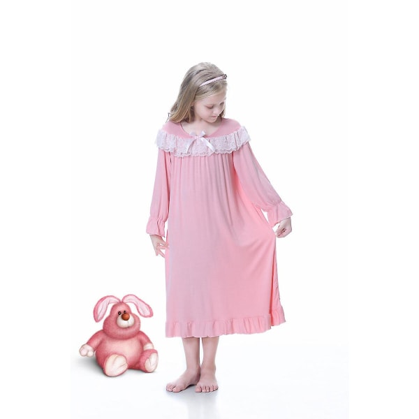 Flickors Nattlinnen Långärmad Sovkläder Bekväm Prinsessklänning pink 150