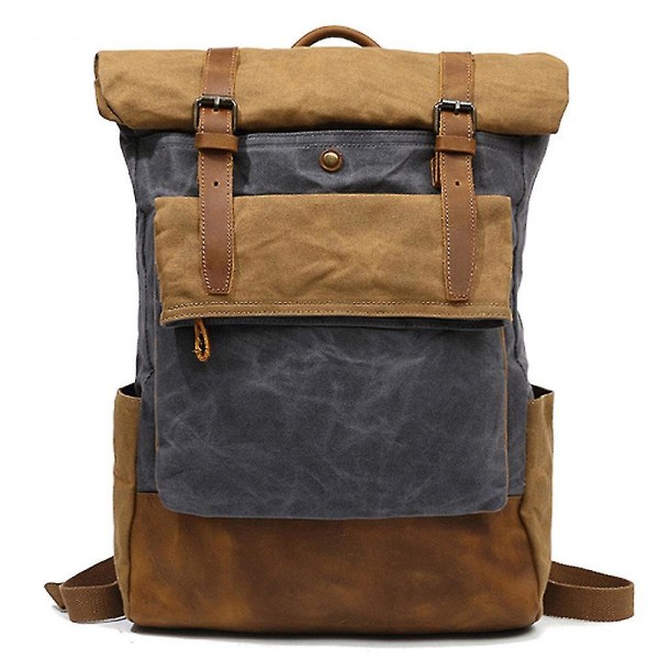 Resväska för utomhusbruk Crazy Horse Läder Casual Ryggsäck Herr Axelväska Canvas gray