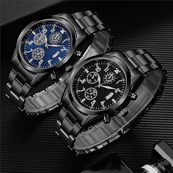 Quartz Armbandsur Klassisk Kalender Herr Business Stålklocka (08 Läder-Guld-Svart)