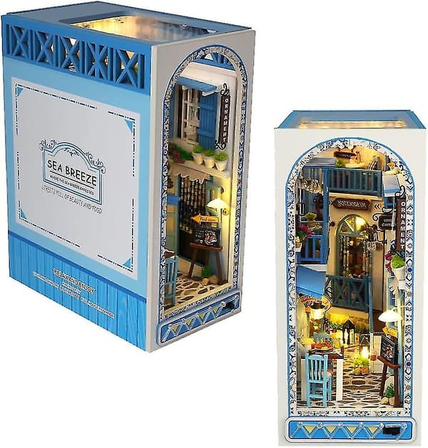 [LCS]DIY Book Nook Kit, 3D Wooden Puzzle Bookend Insert Decoration With Warm Lighting
