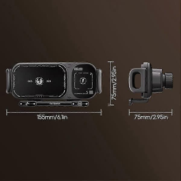 Smart Car Trådløs Oplader Telefonholder Roterende Telefonholder til Navigation Black