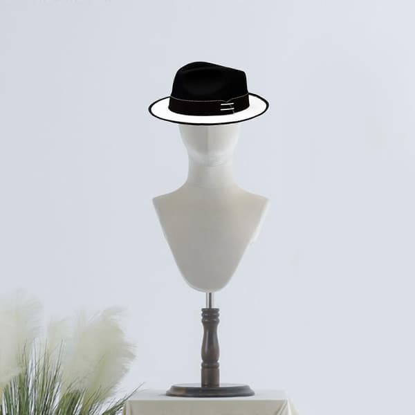 [LCS] Elegant fransk stil ullfedora hatt klassisk färgblock topphatt för modeentusiaster vinter höst patchwork hatt vit marinblå navy blue sky blue
