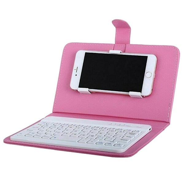 Mini Kannettava Langaton Bluetooth-näppäimistö Nahkakotelolla Älypuhelimelle Pink