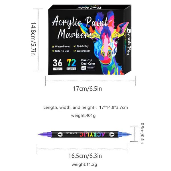[LCS] Acrylic Paint Pens, Permanent Acrylic Paint Pens with Fine Tip and Brush Tip 24PCS