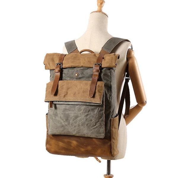 Resväska för utomhusbruk Crazy Horse Läder Casual Ryggsäck Herr Axelväska Canvas Khaki