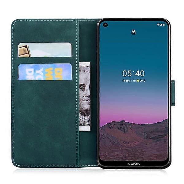 [LCS] For Nokia 5.4 Tiger Embossing Pattern Horisontal Flip Skinnveske Green