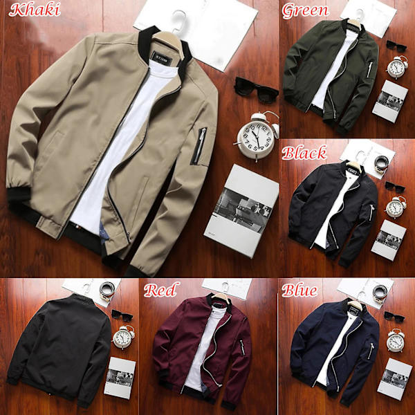 Flight Bomber Jakke Mode Afslappet Lynlåslukning Trendy Jakker Frakke Mænd Khaki 4XL