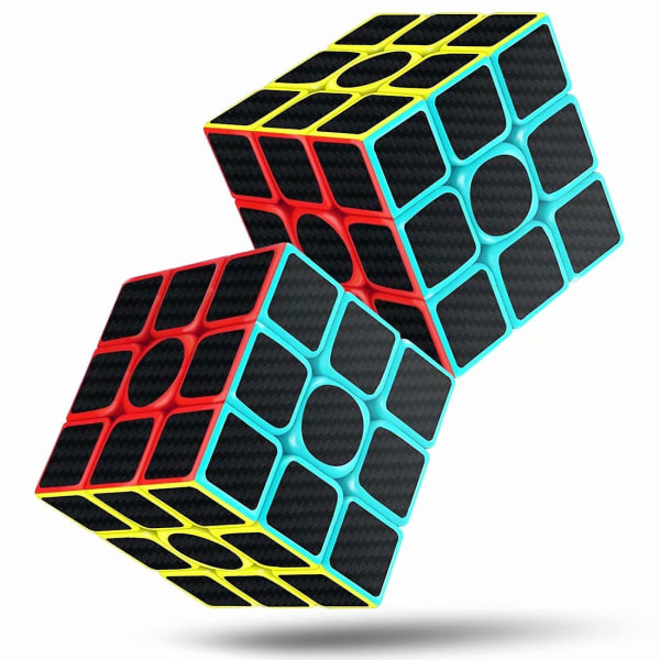 Rubiks kube, Rubix kube Speed Cube 3x3x3, Glatt Magic Carbon Fiber Sticker Rubix Speed Cubes, Svart 2pcs