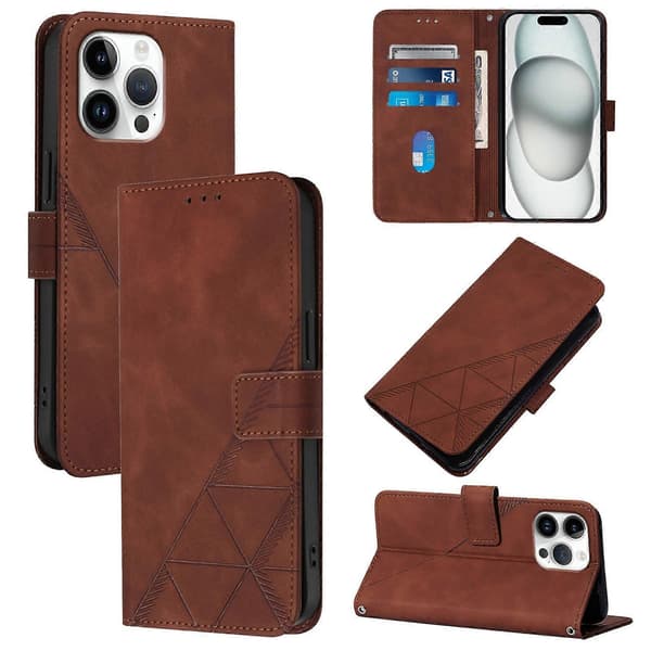 [LCS]Crossbody 3D präglat flip-läderfodral för telefon Brown For iPhone 16 Pro Max