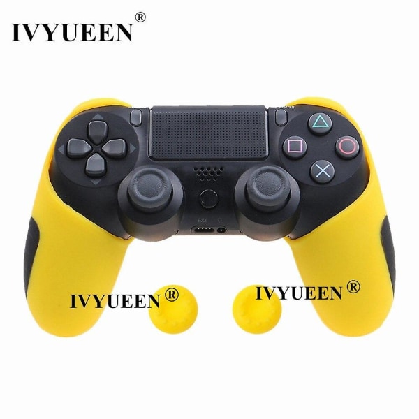 Mjukt silikon tjockare halvt skal fodral och tumgrepp för PlayStation Dualshock 4 PS4 Pro Slim-kontroller Yellow