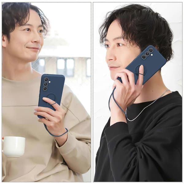 Til Samsung Galaxy A17 5G silikondeksel med stroppringstativ telefondeksel himmelblå