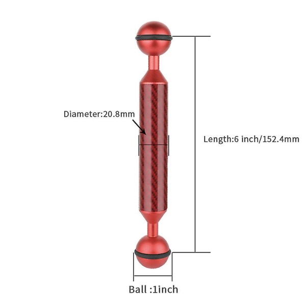 5-12 tums nedsänkbar belysning fyllnadsljus armdiameter 20,8 mm kolfiber flytkraftsstång undervattensfotografering lampa arm flytkraftscylinder A-6-red