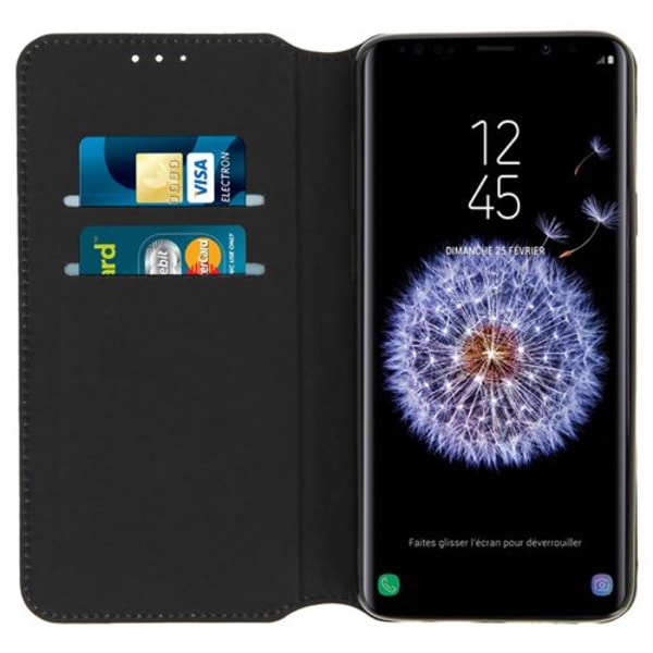Galaxy S9 fodral Folio-skydd Korthållare Stöd Funktion Svart