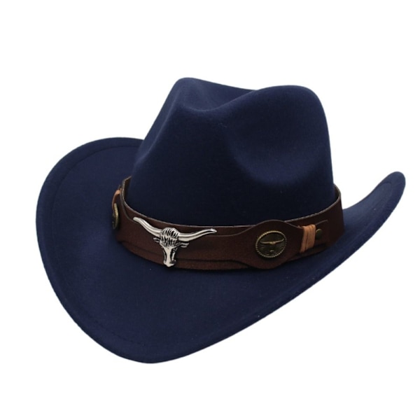 Cowboyhatt i filt för barn, etnisk stil med ko-huvud-accessoar, mjuk jazzfedora med ko-rem, lockiga vingar, cowboyhatt 8 No, 8