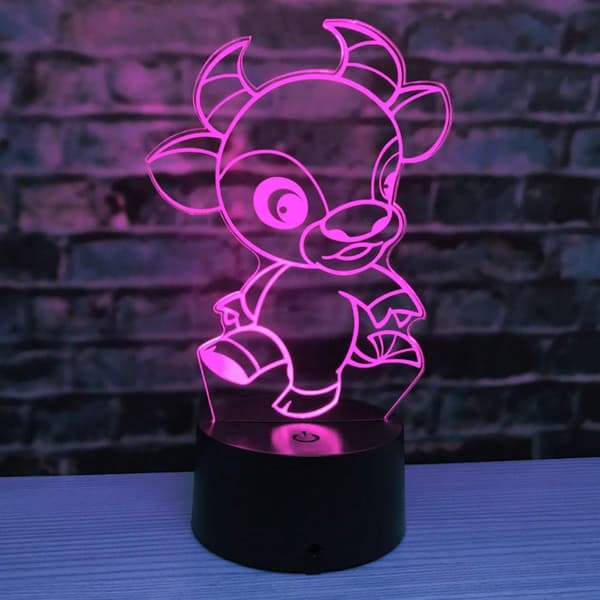 [LCS]3D Ko Natlampe Illusion Led 7 Farveskift Touch