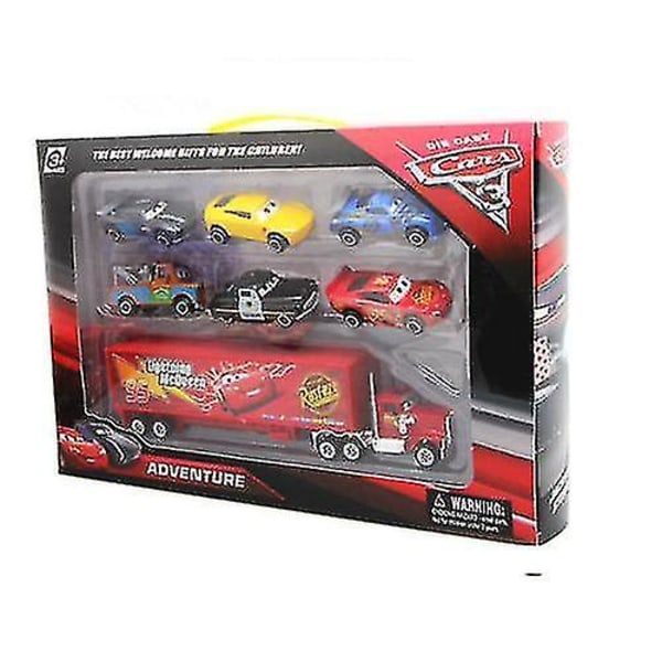 7st/ set Bilar 2 Lightning Mcqueen Racer Car & Mack Truck Kids Toy